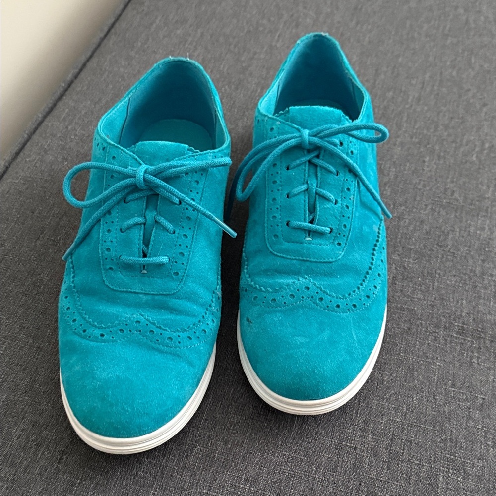 Cole Haan Teal Suede Wingtip Flats